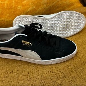 Puma Black and White Sneakers with Suede Upper